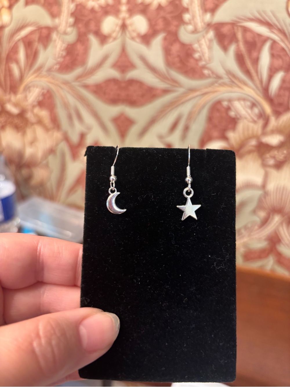 New Celestial Moon & Star Silver Drop Earrings